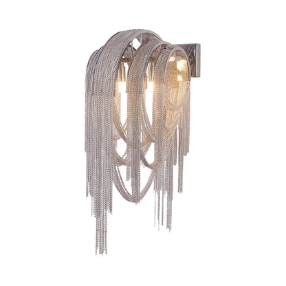 DecorBites™ Mid Century Gold/Silver Stacked Tassel Wall Lamp - 2 Bulb Metallic Sconce Light Fixture for Hotel