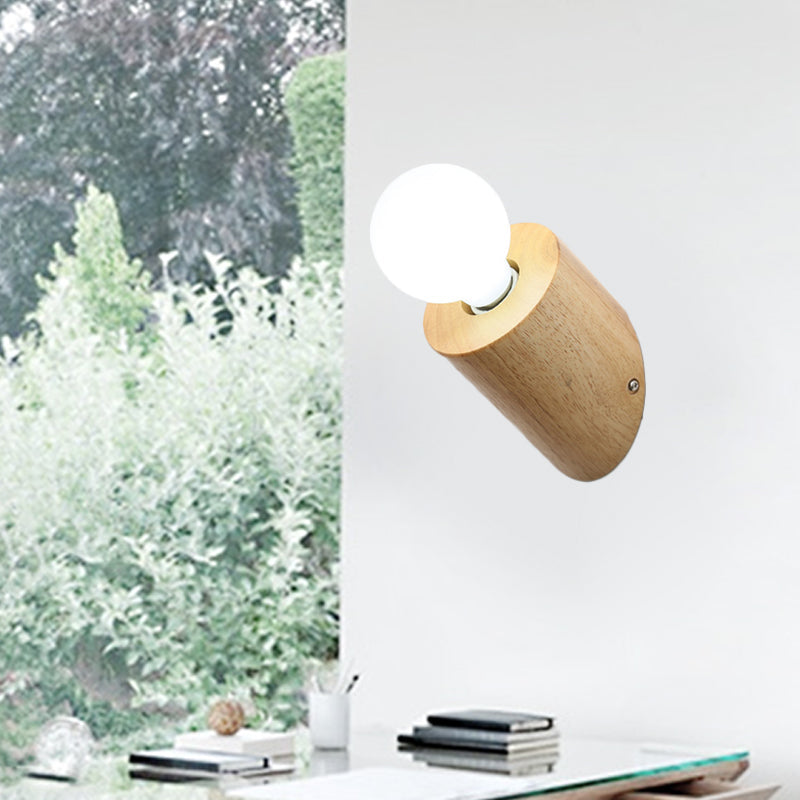 DecorBites™ Minimalist Wood Wall Mount Sconce Light - Angled Pole Design, Beige Shade, Open Bulb
