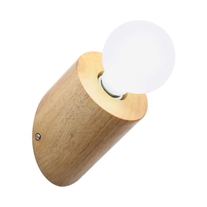 DecorBites™ Minimalist Wood Wall Mount Sconce Light - Angled Pole Design, Beige Shade, Open Bulb