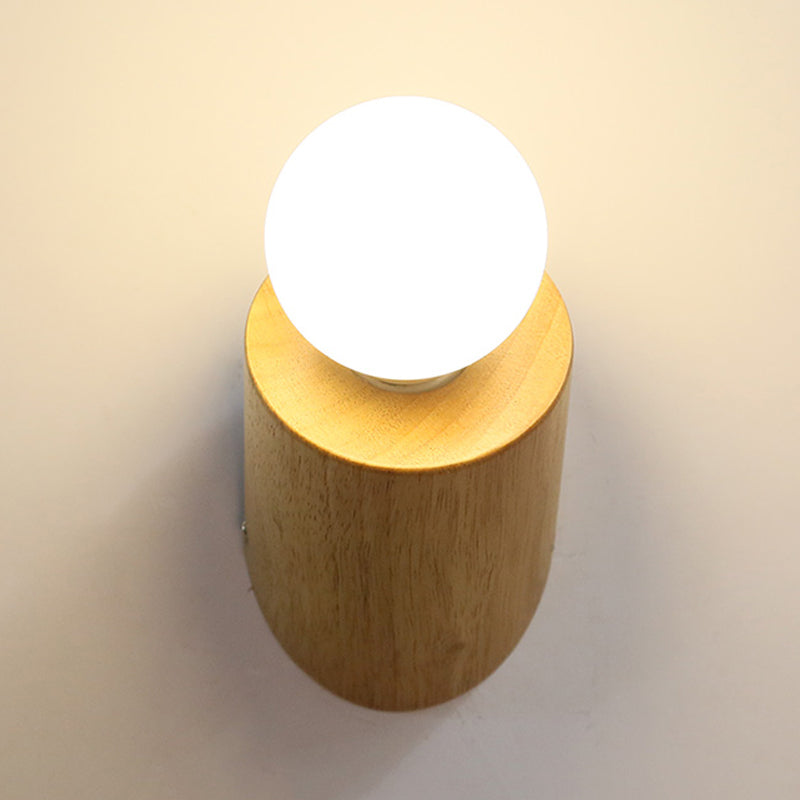 DecorBites™ Minimalist Wood Wall Mount Sconce Light - Angled Pole Design, Beige Shade, Open Bulb