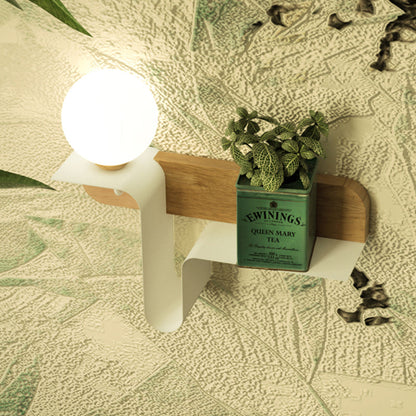 DecorBites™ Nordic Opal Frosted Glass Sconce: Orb 1 Bulb Wall Mounted Lamp with White-Wood Shelf (Left/Right)