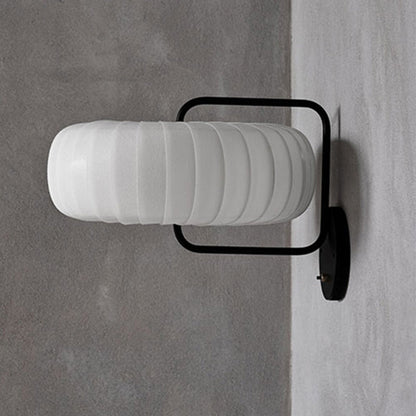 DecorBites™ Modern 3-Light Gathered Fabric Pumpkin Wall Lamp with Squared Arm - Black-White Sconce