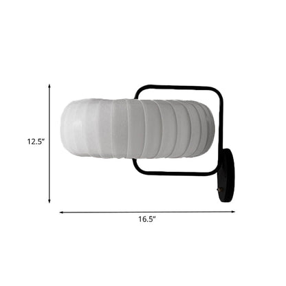 DecorBites™ Modern 3-Light Gathered Fabric Pumpkin Wall Lamp with Squared Arm - Black-White Sconce