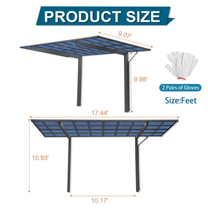 [10X17FT] Alora Extra Large Heavy-Duty Outdoor Aluminum Single Side Carport With Galvanized Metal Roof (SAK31279)
