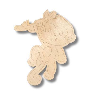 Unfinished Wood Etched Monkey Shape | Paint By Line Crafts | up to 30" DIY