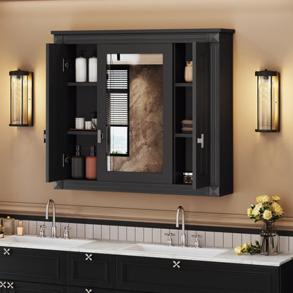 Wall Mounted Bathroom Cabinet With Mirror And 5 Shelves, Rectangular Design