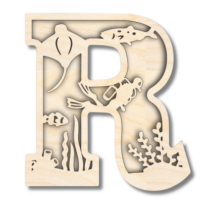 Unfinished Wood Layered Themed Letters | Ocean | A-Z | 2 Piece | up to 24"