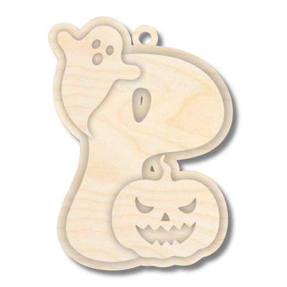 Unfinished Wood Layered Letter Halloween Ghost & Pumpkin Tags | A-Z | 4 Piece | 6" Tall | 1/8" Wood | Wood Craft DIY