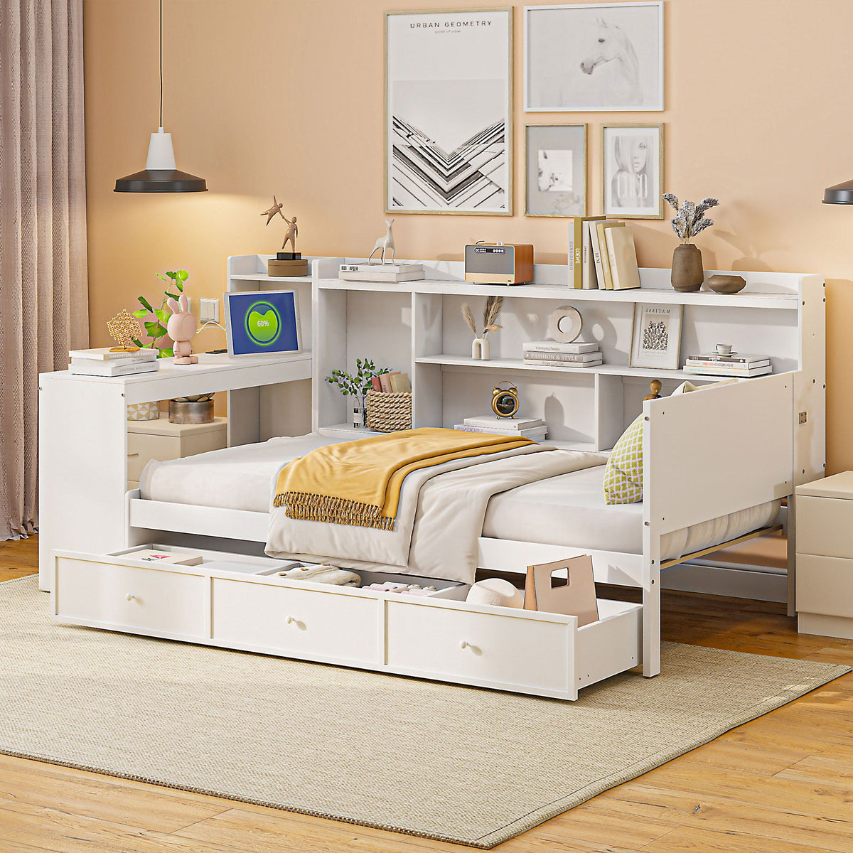 Daybed With 3 Drawers USB Ports And Desk