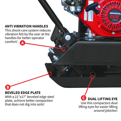 5.5 HP Honda Vibratory Plate Compactor Tamper for Ground, Gravel, Dirt, Asphalt, Compaction