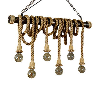 DecorBites™ Rustic Jute Rope Island Pendant Light for Wine Bar - 4/6 Lights, Farmhouse Style, Linear Design
