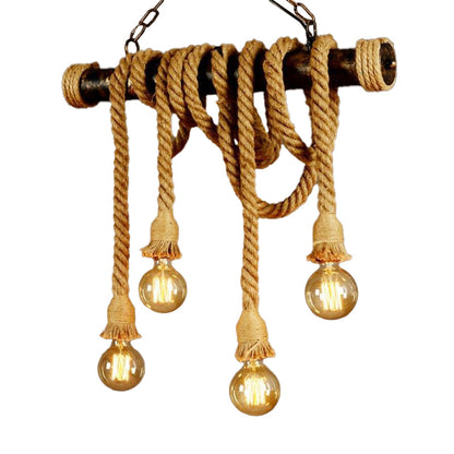 DecorBites™ Rustic Jute Rope Island Pendant Light for Wine Bar - 4/6 Lights, Farmhouse Style, Linear Design