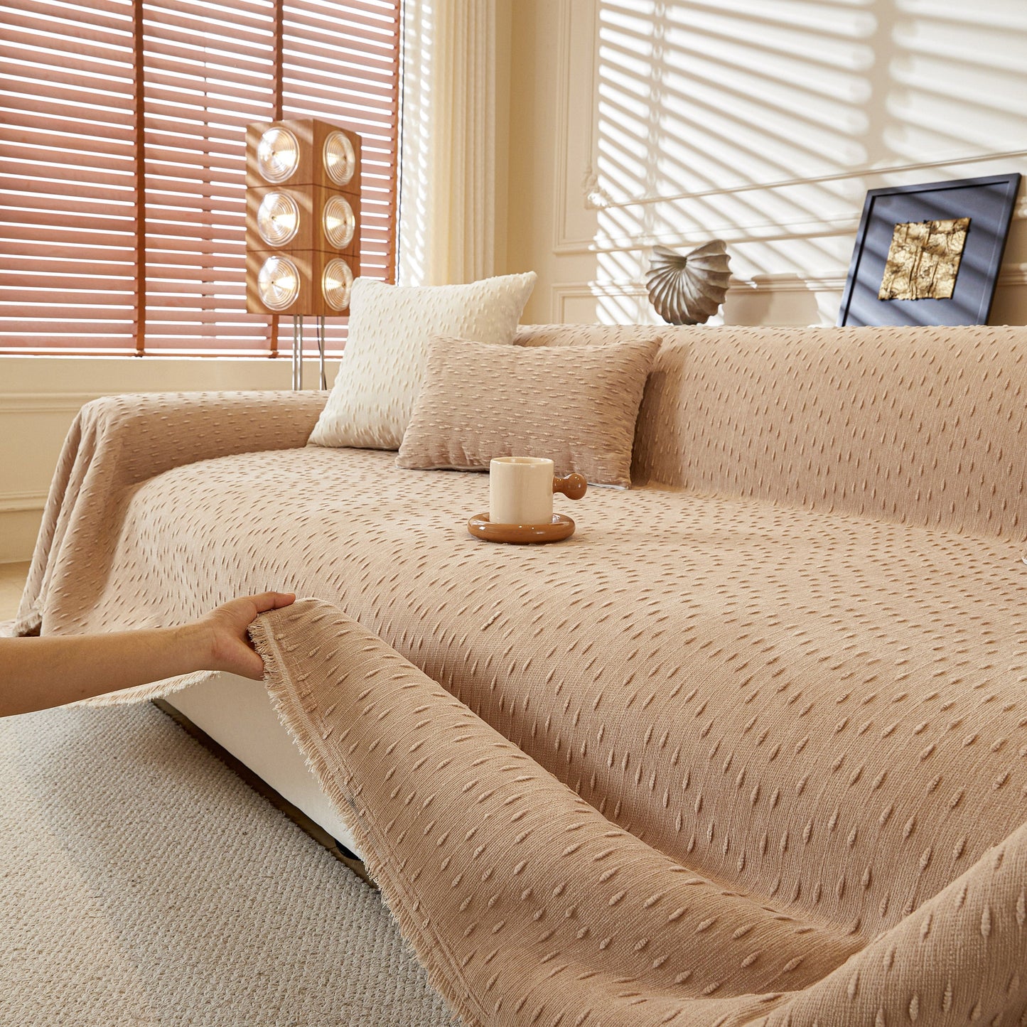 Textured Throw Blanket with 3D Dobby Weave, Minimalist Furniture Protector for Couch