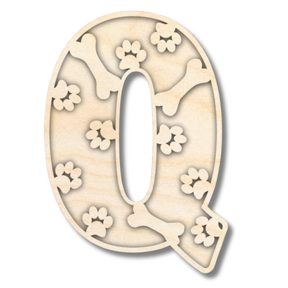 Unfinished Wood Layered Themed Letters | Paw Print | A-Z | 2 Piece | up to 24"