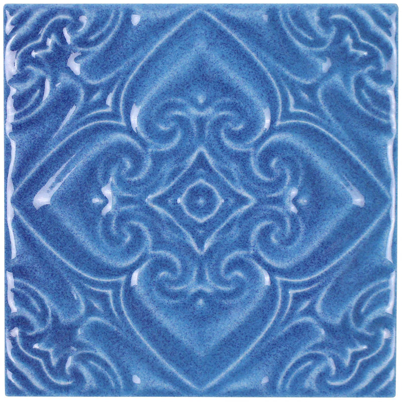 Aquatica Indiano Azzurro Deco Porcelain Pool Tile 6"x6" - Melange Collection