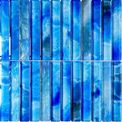 Santorini Blue Stacked 1x6 Glass Tile
