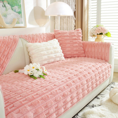 Bamboo-Style Sofa Towel, Faux Rabbit Fur Thickened Non-slip Seat Cushion Covers