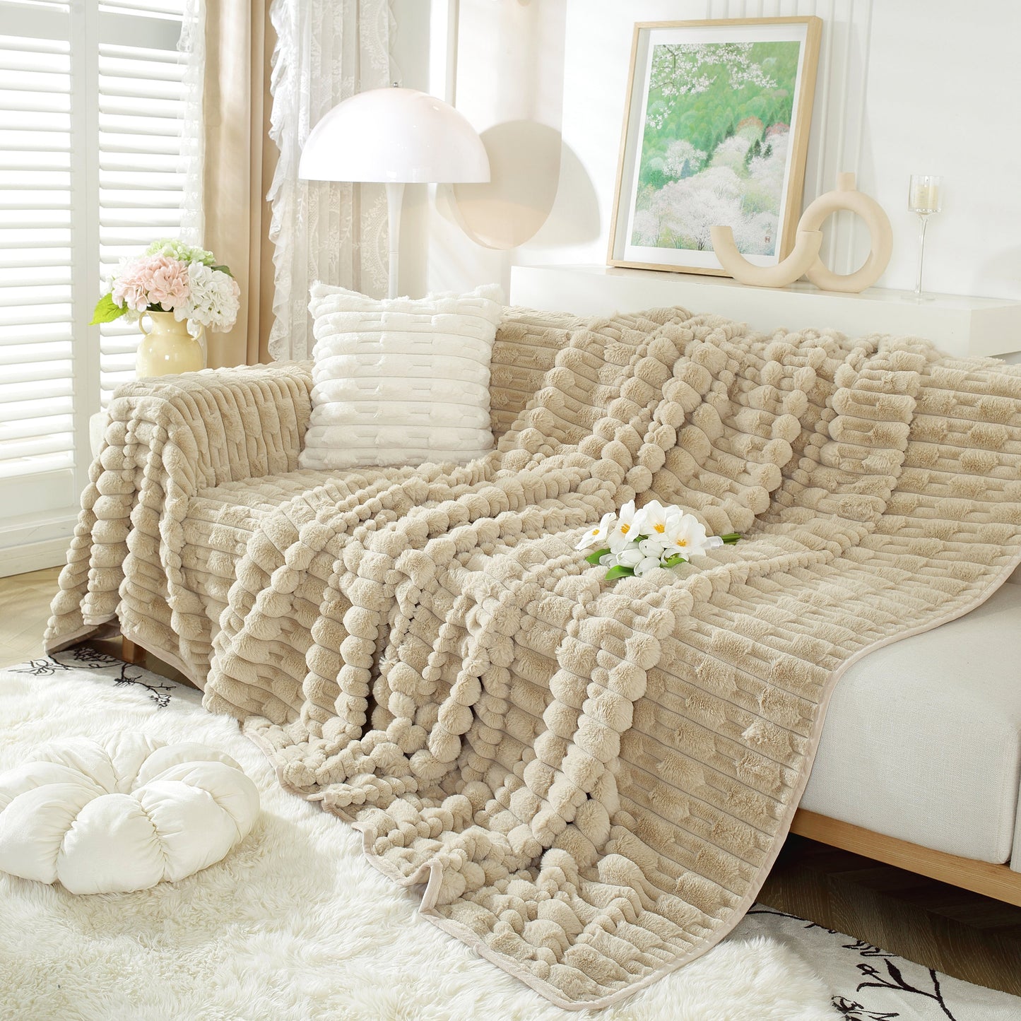 Fluffy Faux Fur Couch Cover Plush Sofa Throw, Warm & Stylish Sofa Protector