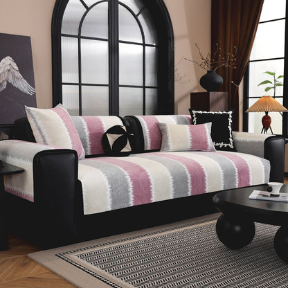 Striped Colorblock Non-Slip Sectional Couch Covers, Chenille Sofa Protector Cover