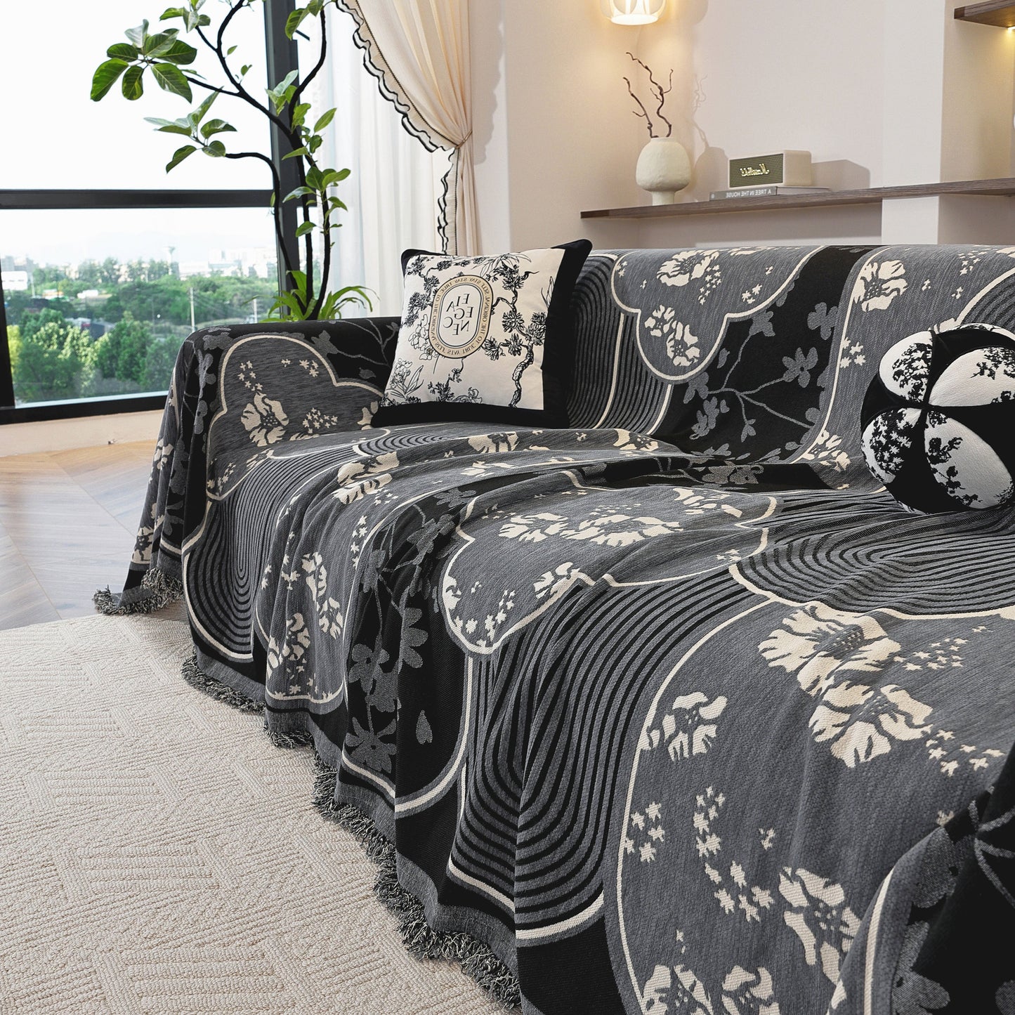 Modern Retro Sofa Throw - Decorative, Washable Chenille Blanket & Couch Protector