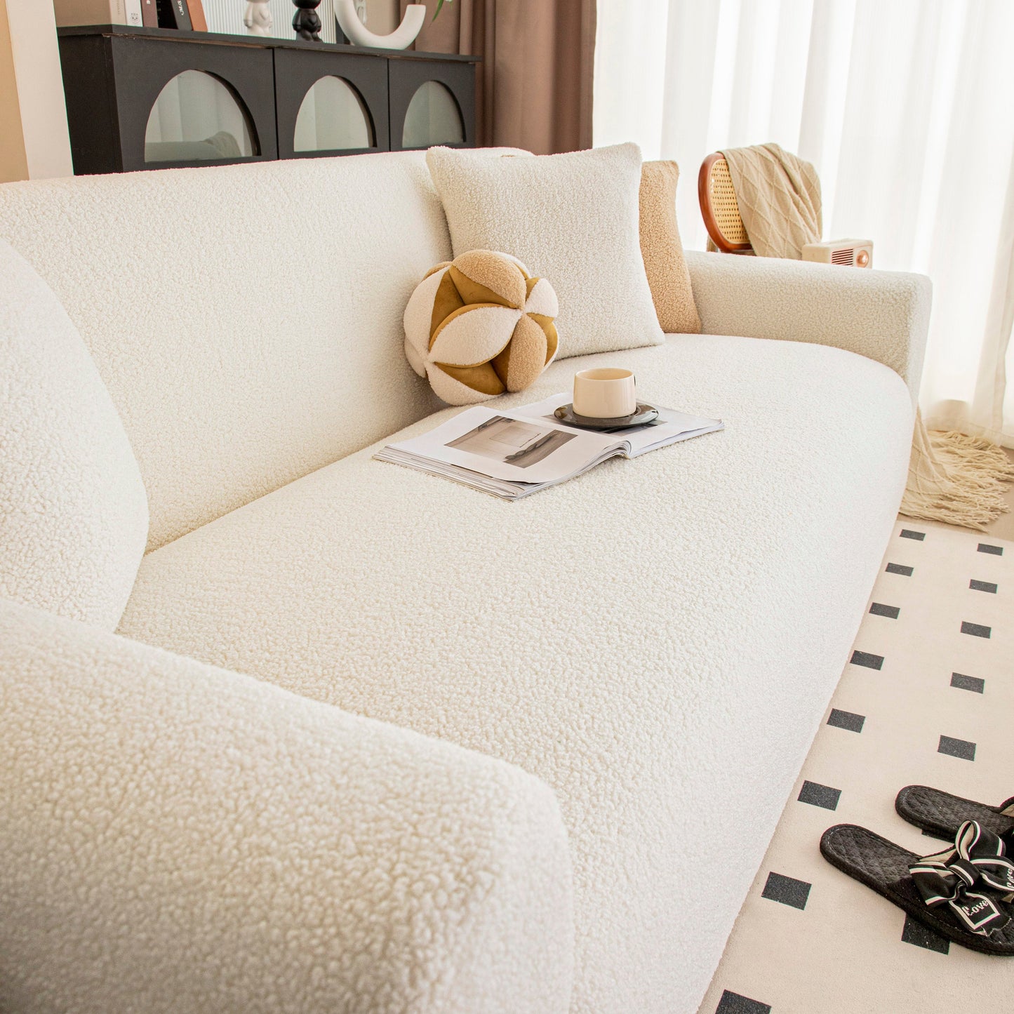 Stretch Plush Fitted Couch Slipcover Furniture Protector for 1/2/3/4/5 Cushion Couch
