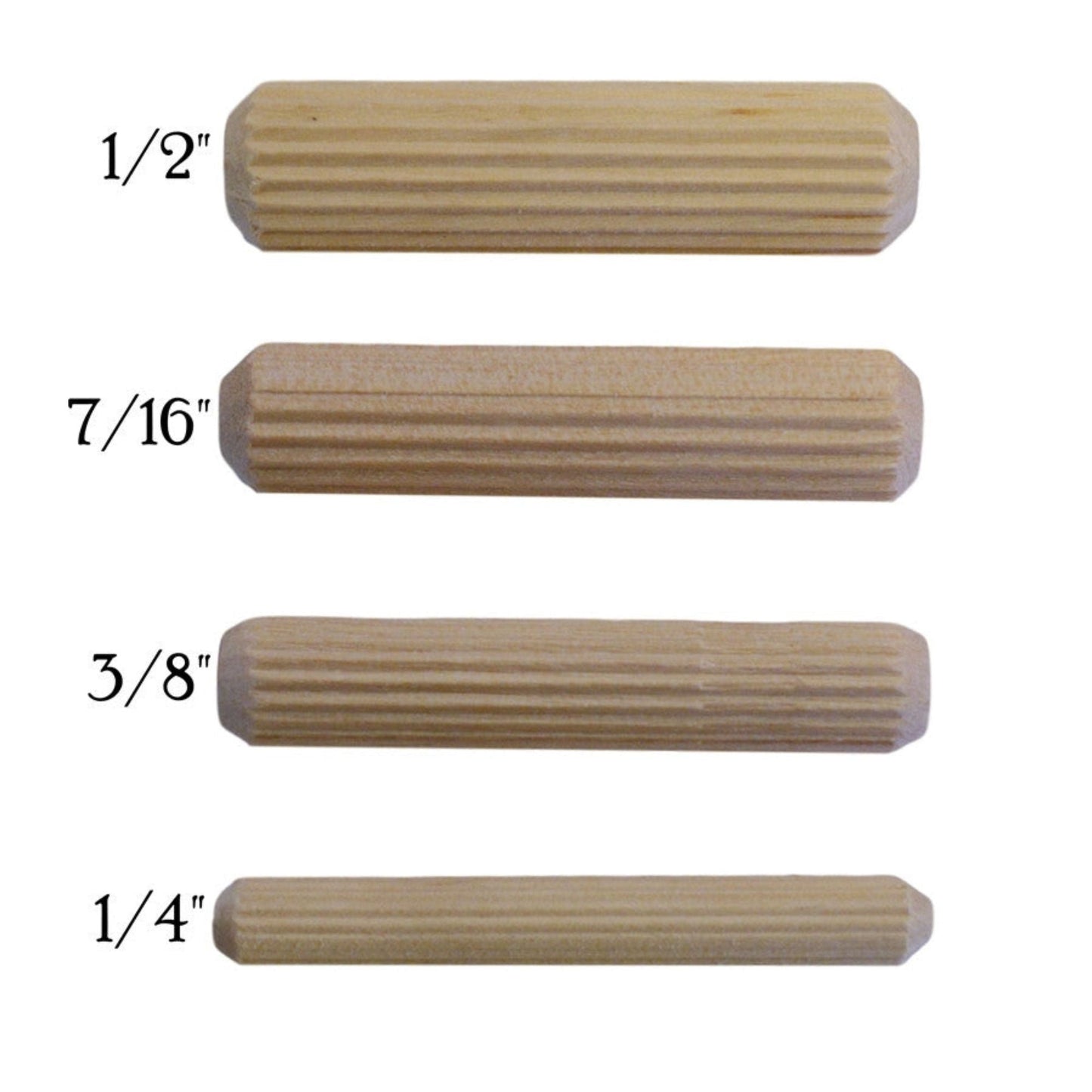 Fluted Dowel Pin - White Birch: Superior Glue Dispersion and Bonding in 4 Sizes