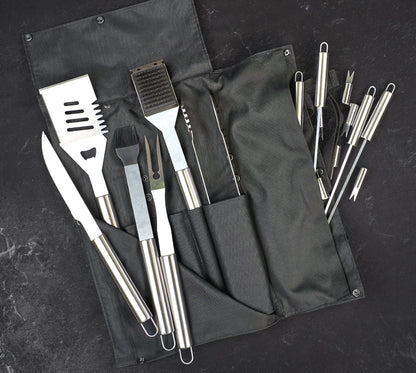 “Denver" Camping Accessories BBQ Tools Set  in a Fabric Case, 17 items