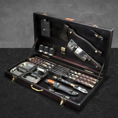 "Jotun" BBQ Tools Skewers Set in a Wooden Case, 32 items