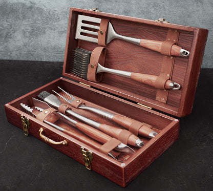 “Colorado" Camping Accessories BBQ Tools Set in a Wooden Case, 6 items