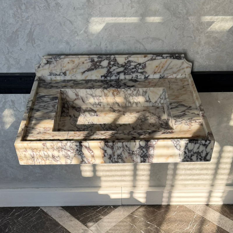 Calacatta Viola Marble Bathroom Sink - Handcrafted With Backsplash