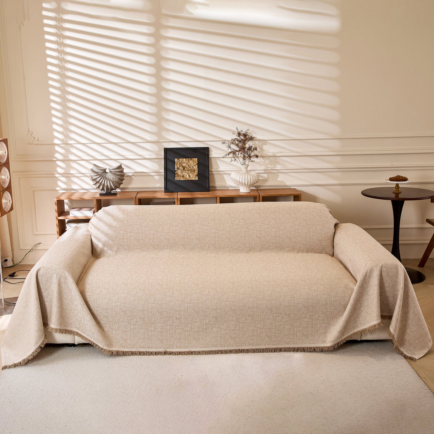 Natural Textured Linen Couch Cover, Breathable & Hypoallergenic Furniture Protector