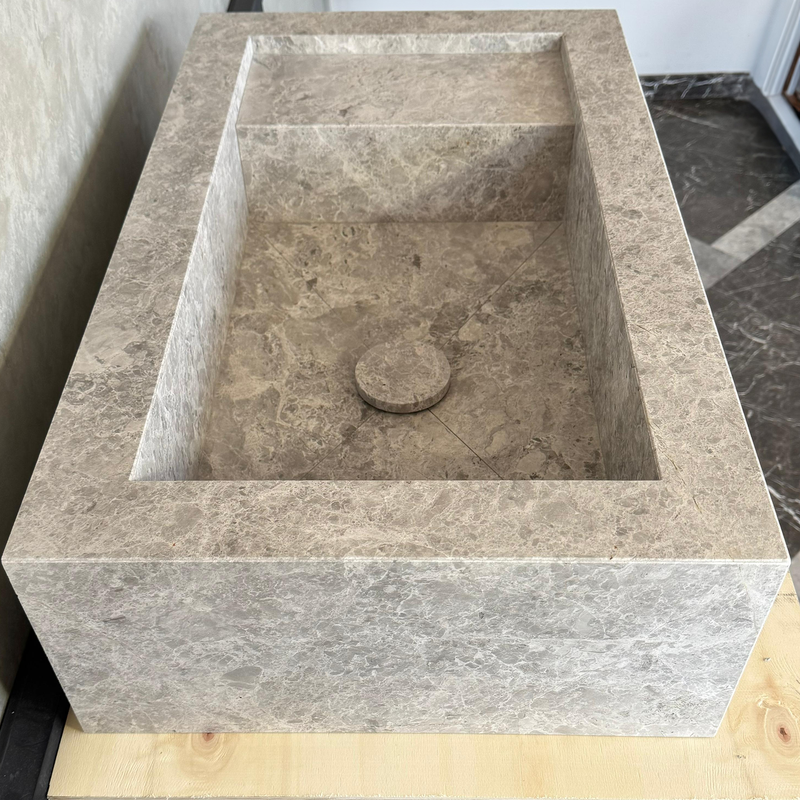 Tundra Grey Marble Vanity Sink - Custom Handcrafted Bathroom