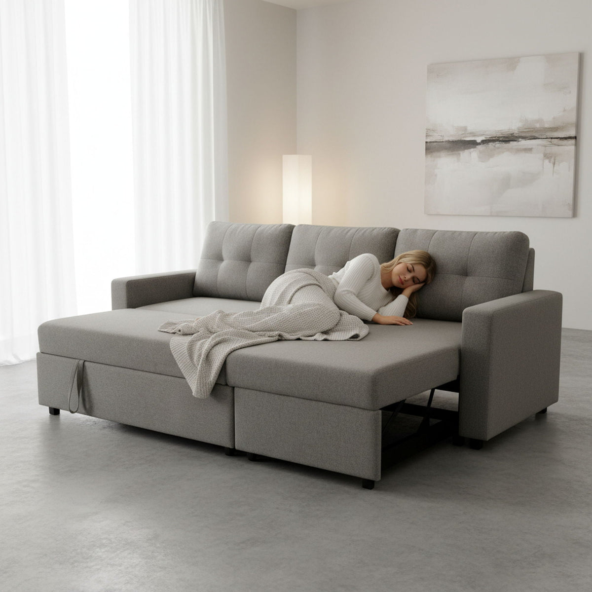 Convertible L Shaped Sectional Sleeper Sofa Bed, Saving Pull Out Couch