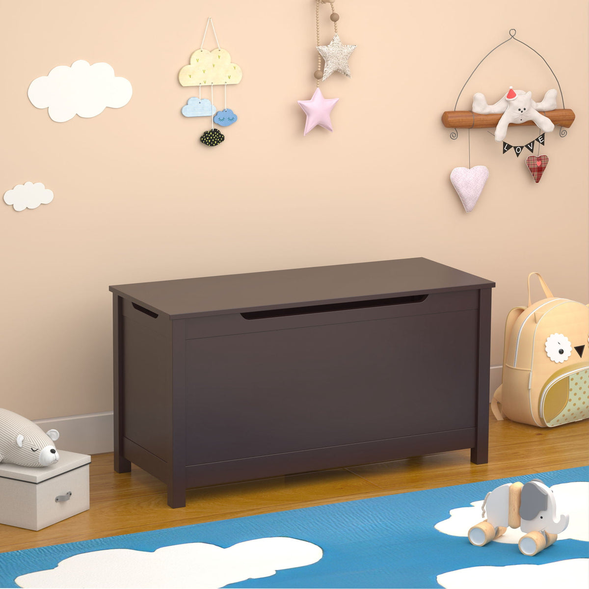 Toy Box Storage With Safety Hinged Lid