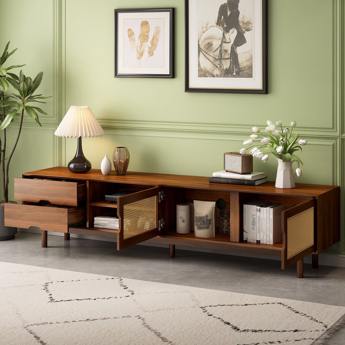 TV Stand For TVs Up To 85", Media Console With 2 Drawers - Walnut