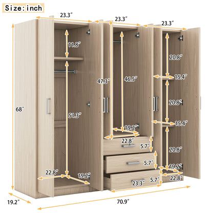 6 Doors Wardrobe Storage For Bedroom, With Big Drawers