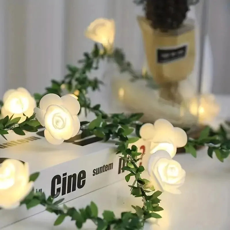 DecorBites™ 1PC 10 LED Rose Flower String Lights Battery Powered Flower Rose Night Lamp For Wedding Valentines Day Party Garland Decoration