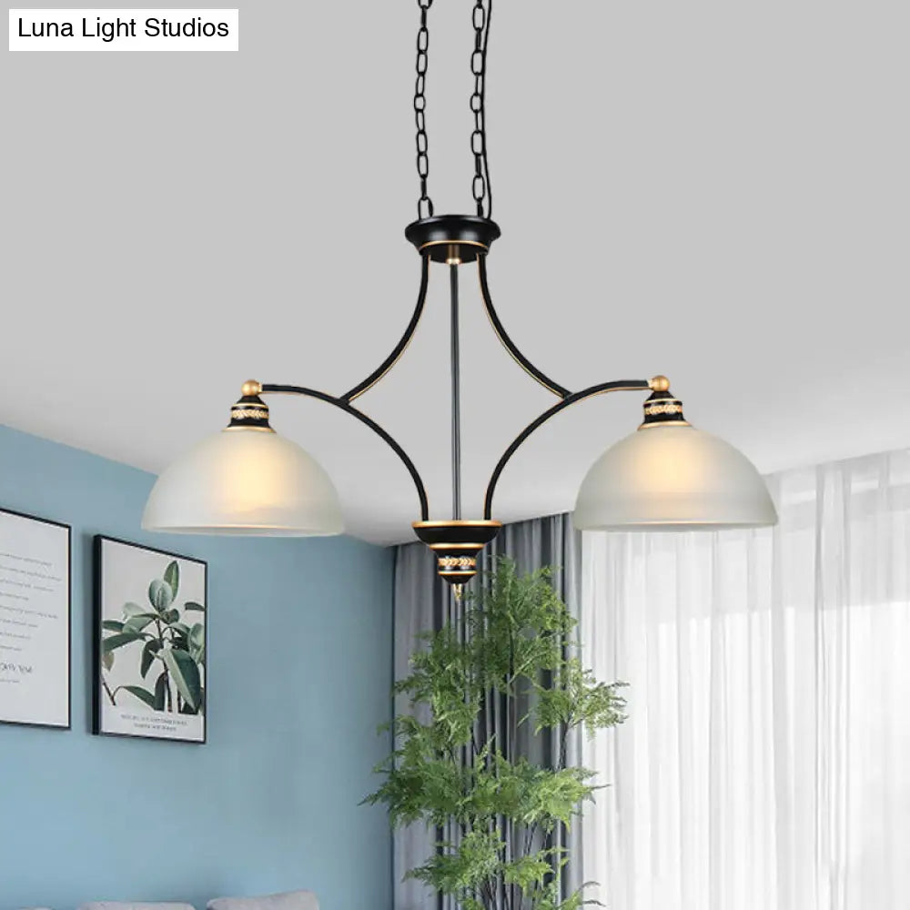 DecorBites™ 2-Bulb Traditional Black Dome Dining Room Hanging Light with White Glass for Kitchen Island