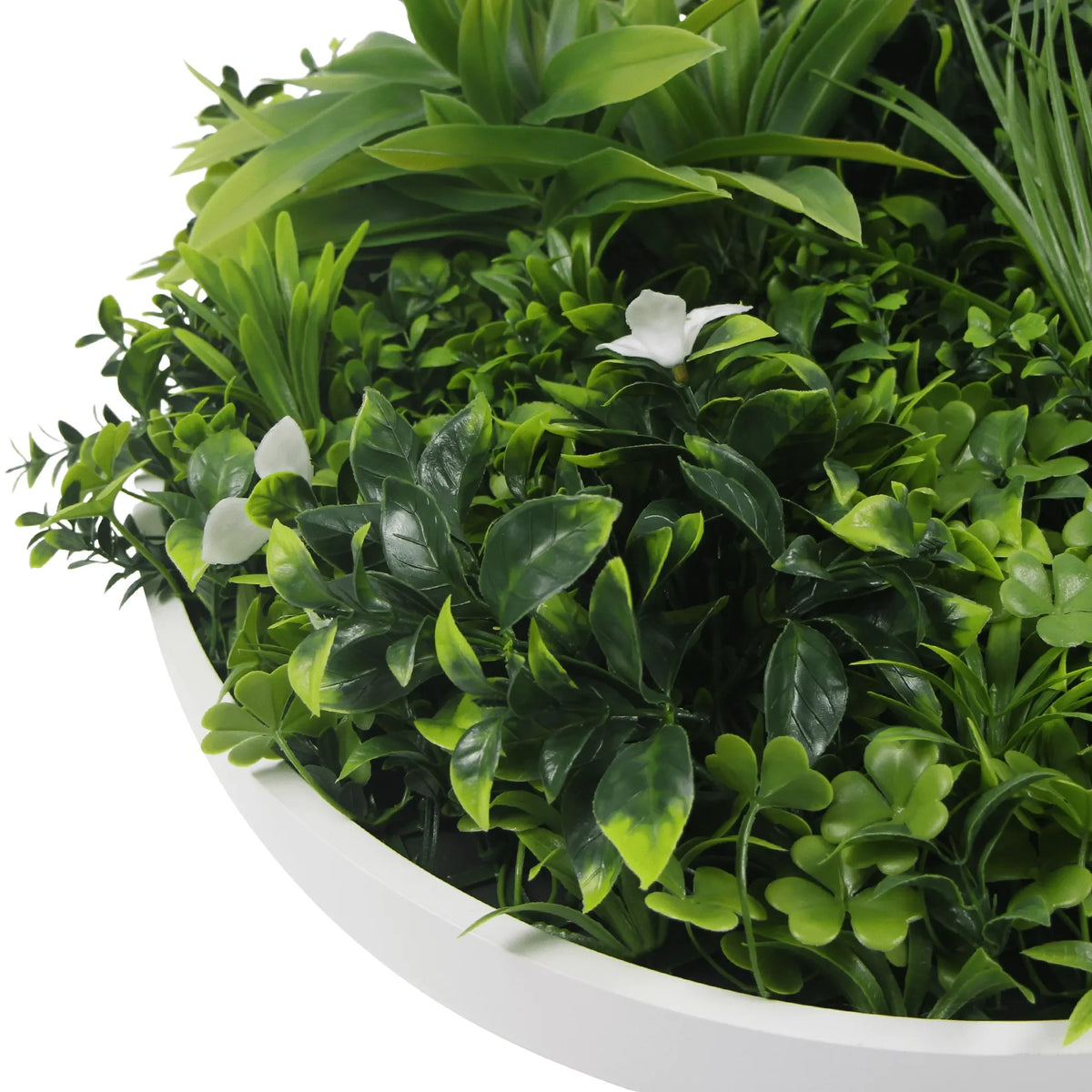 Artificial Green Wall Disc 20in – White Frame – UV Resistant – Commercial Grade