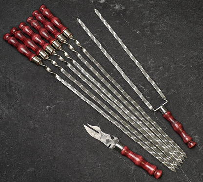 “Hunting Quiver" Camping Accessories BBQ Skewers Set  in a Leather Case, 9 items