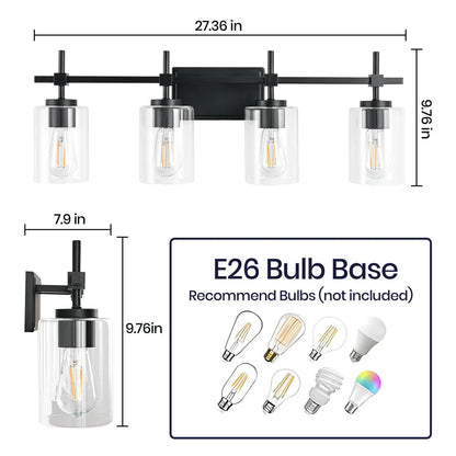 Jasper Modern 4-Light Clear Glass Bathroom Lights Linear Vanity Light