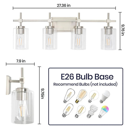 Jasper Modern 4-Light Clear Glass Bathroom Lights Linear Vanity Light