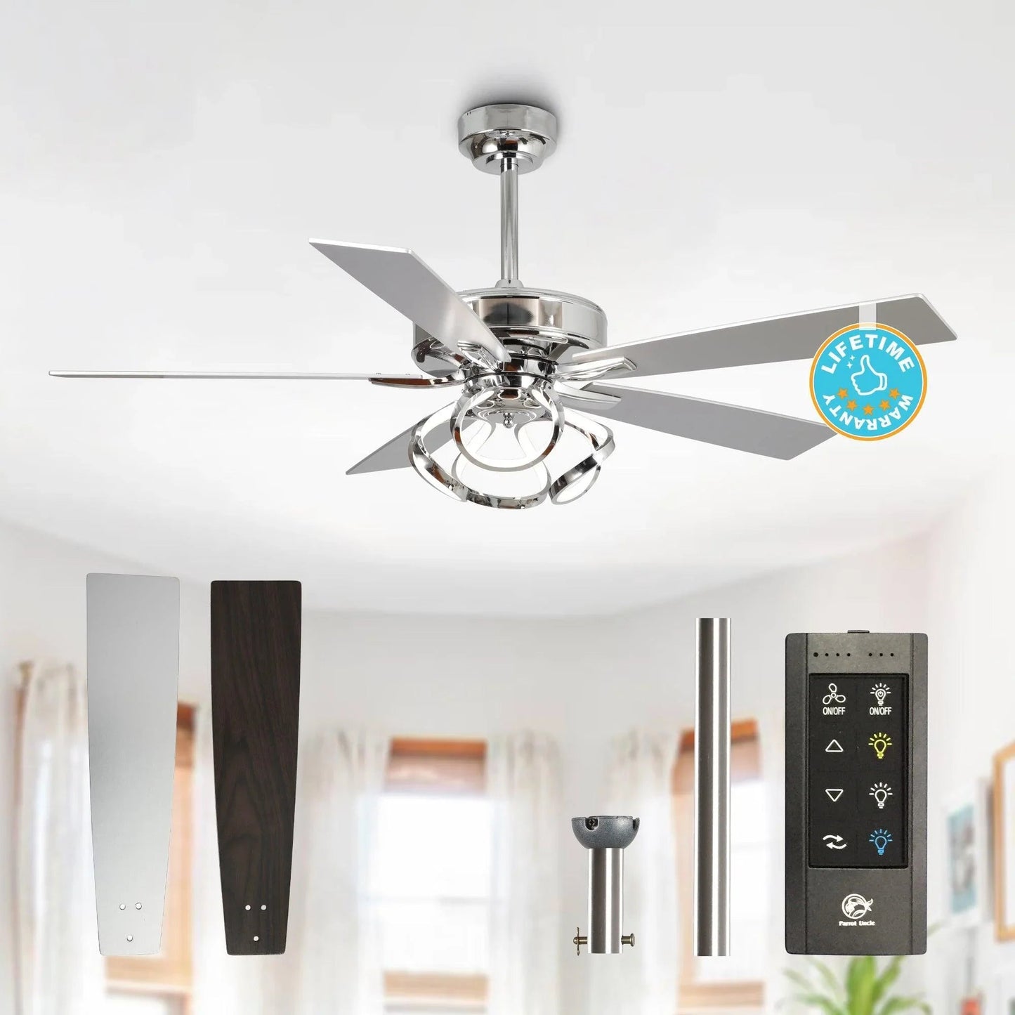 52" Zelda Modern DC Motor Downrod Mount Reversible Ceiling Fan with Remote Control