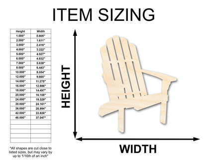 Unfinished Wood Adirondack Chair Shape | Summer | Beach | Craft Cutout | up to 46" DIY