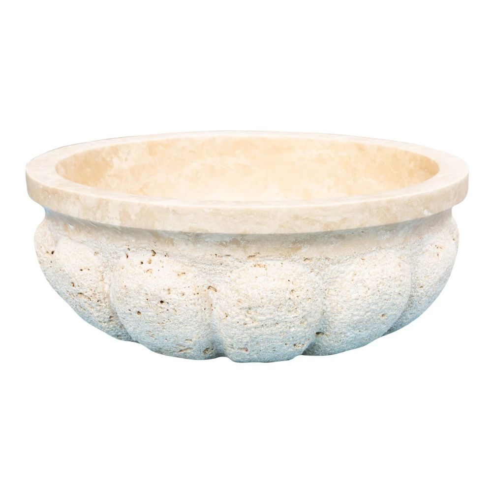 Light Travertine Pumpkin Shaped Vessel Sink Handcrafted 16x6 Inches