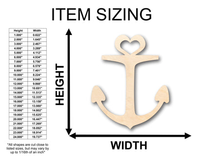 Unfinished Wood Heart Anchor Shape - Craft - up to 46" DIY
