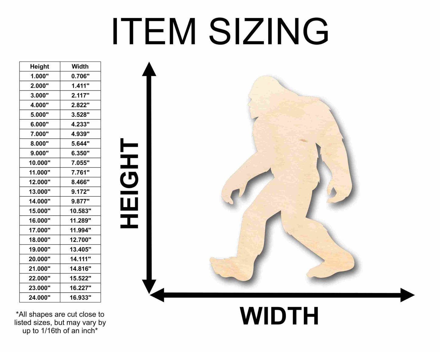 Unfinished Wood Bigfoot Sasquatch Silhouette - Craft- up to 46" DIY