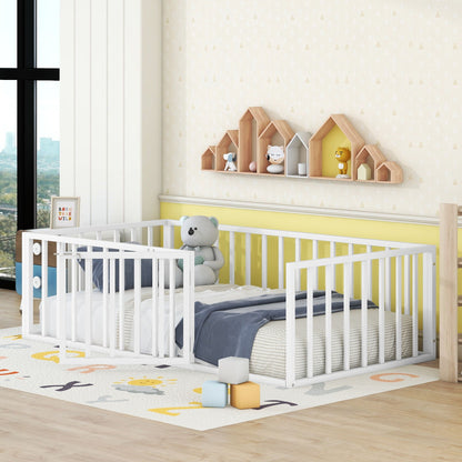Metal Floor Bed Frame With Fence And Door