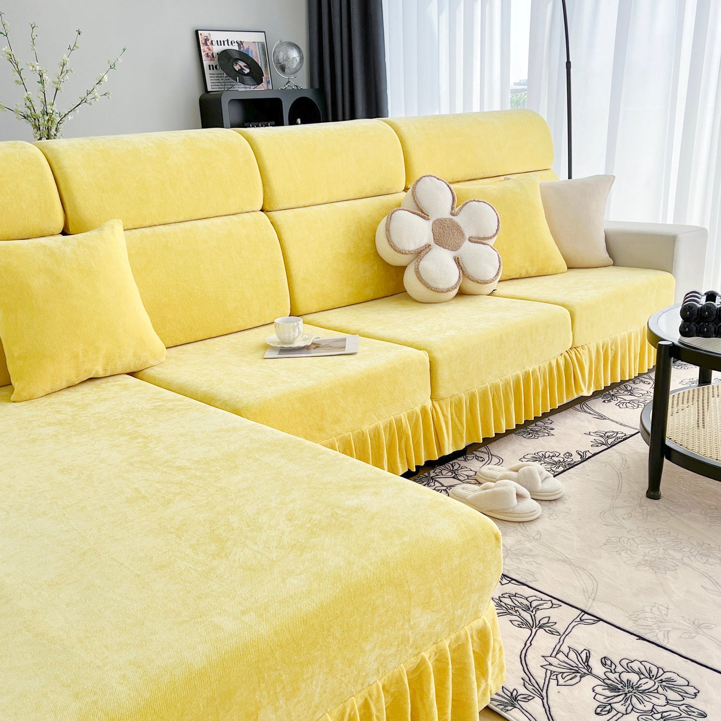 Universal Elastic Skirt Sofa Slipcover, Stretch Sofa Cushion Cover For Bedroom Office Living Room