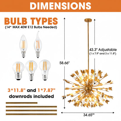 35 Inch Lydia 14-Light Golden Chandelier